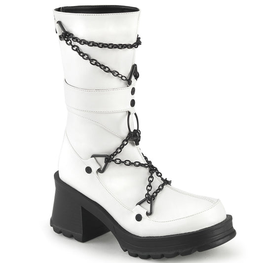 BRATTY-120 Alternative Footwear Demonia Women's Mid-Calf & Knee High Boots Wht Vegan Leather