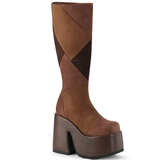 CAMEL-280 Alternative Footwear Demonia Women's Mid-Calf & Knee High Boots Brown Multi Vegan Suede