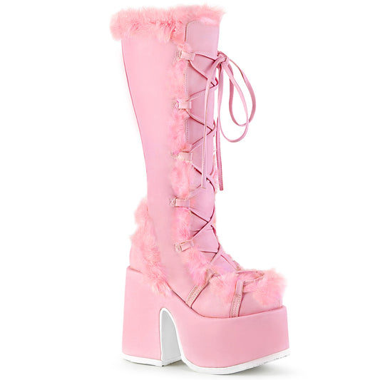 CAMEL-311 Alternative Footwear Demonia Women's Mid-Calf & Knee High Boots Pastel Pink Vegan Leather