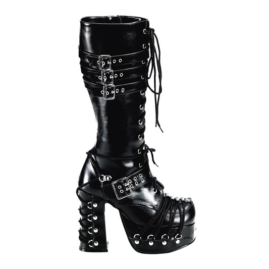 CHARADE-206 Alternative Footwear Demonia Women's Mid-Calf & Knee High Boots Blk Vegan Leather