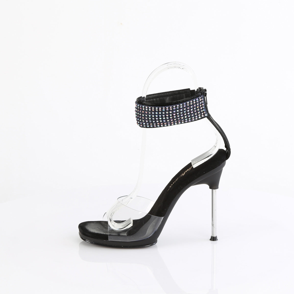 CHIC-42 Fabulicious Clear-Black Faux Leather-AB Rhinestones/Black Shoes [Sexy Shoes]