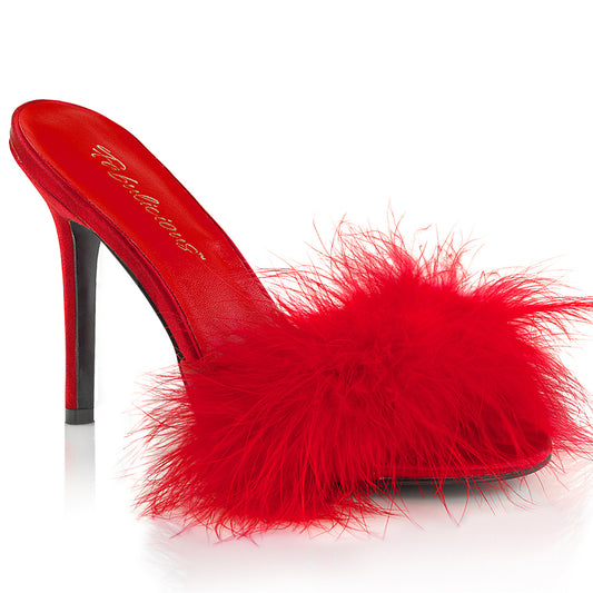CLASSIQUE-01F Bedroom Heels Fabulicious Shoes Red Pu-Fur