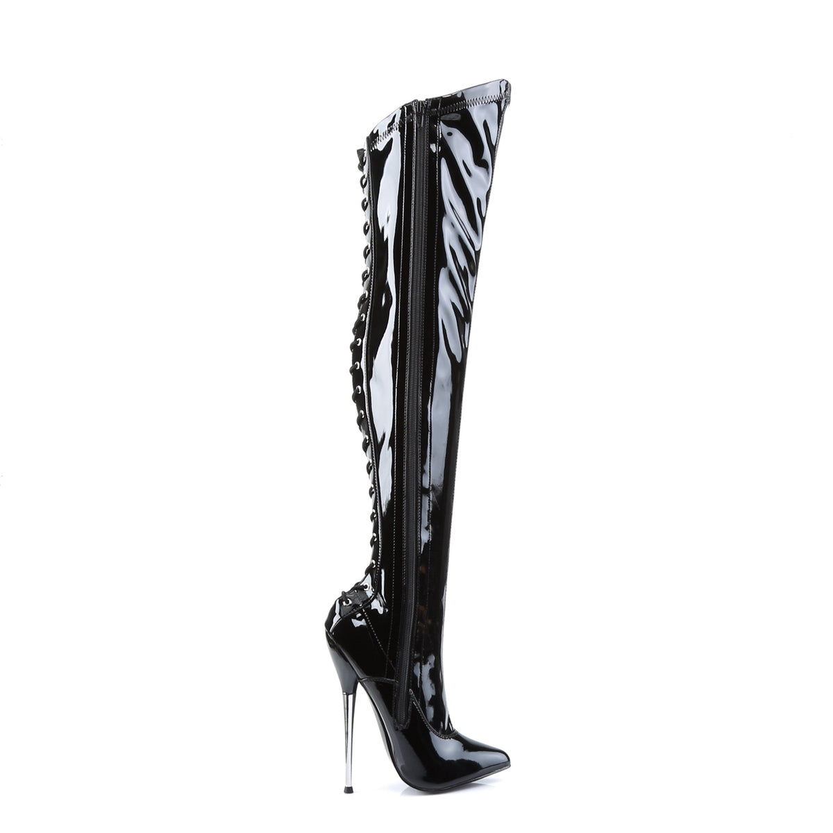 DAGGER-3060 Devious Heels Black Stretch Patent Single Soles [Fetish Heels]