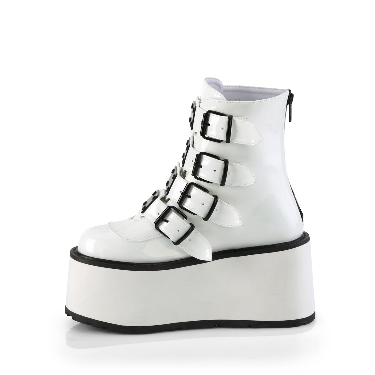 DAMNED-105 Demonia White Holo Patent Women's Ankle Boots [Demonia Cult Alternative Footwear]