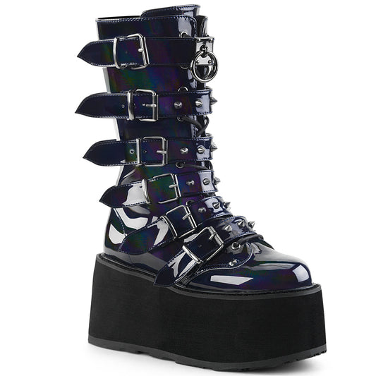 DAMNED-225 Alternative Footwear Demonia Women's Mid-Calf & Knee High Boots Blk Hologram Vegan Leather