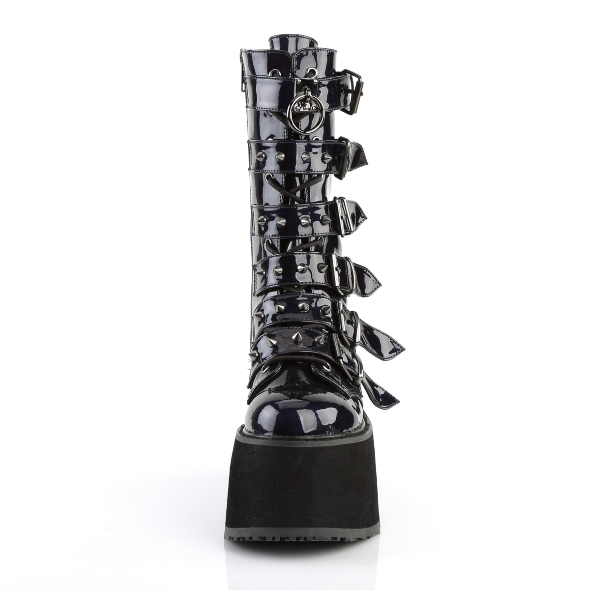 DAMNED-225 Demonia Black Hologram Vegan Leather Women's Mid-Calf & Knee High Boots [Demonia Cult Alternative Footwear]