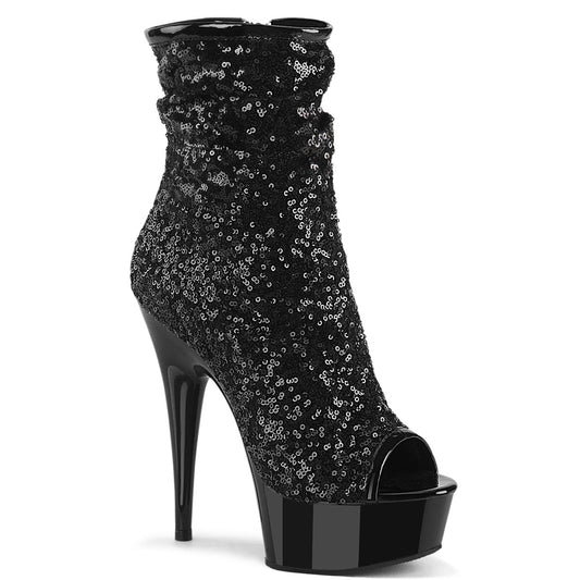 DELIGHT-1008SQ Pleaser Black Sequins/Black Matte Platform Shoes [Sexy Ankle Boots]