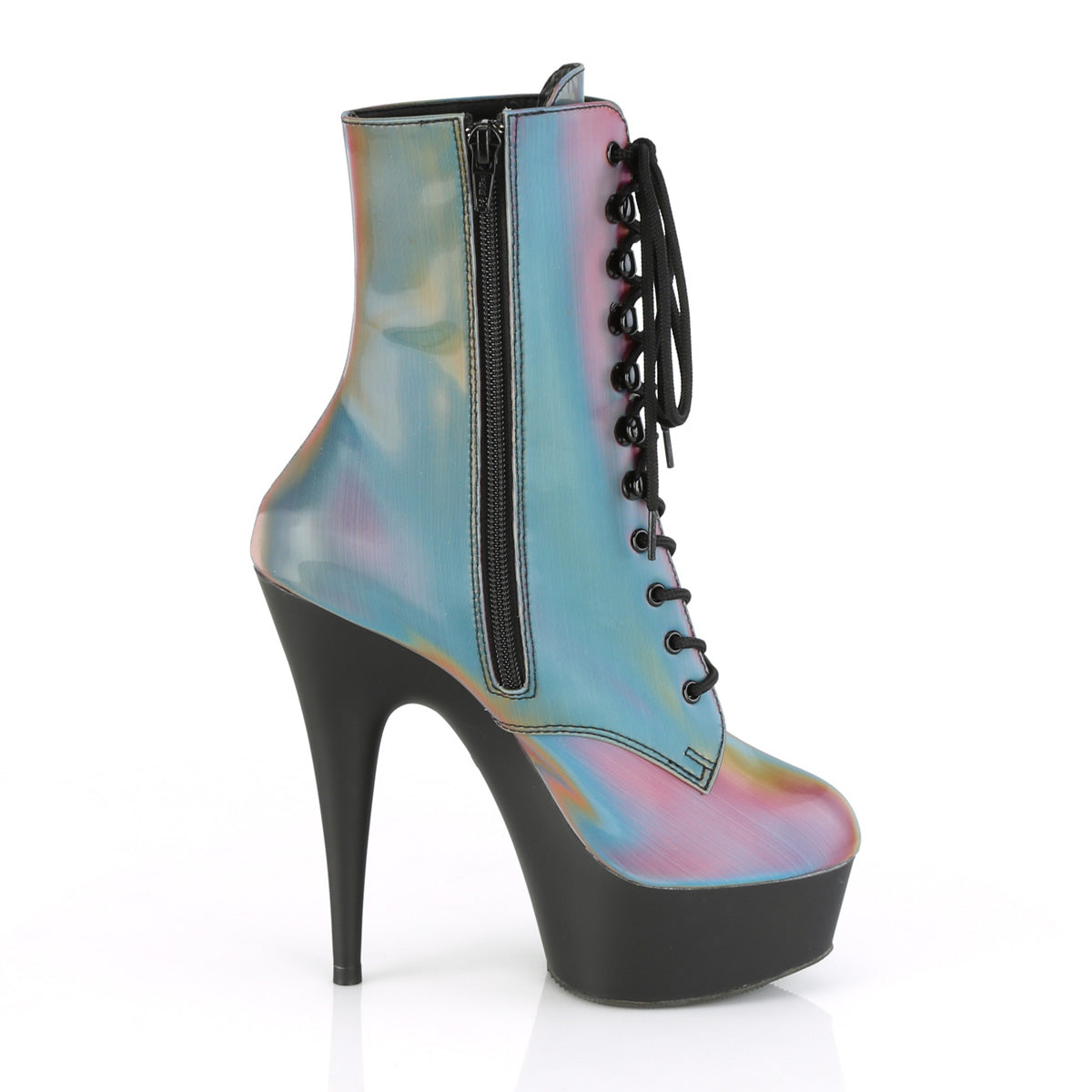 DELIGHT-1020REFL Pleaser Rainbow Reflective/Black Matte Platform Shoes [Sexy Ankle Boots]