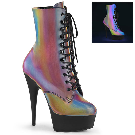 DELIGHT-1020REFL Strippers Heels Pleaser Platforms (Exotic Dancing) Rainbow Reflective/Blk Matte