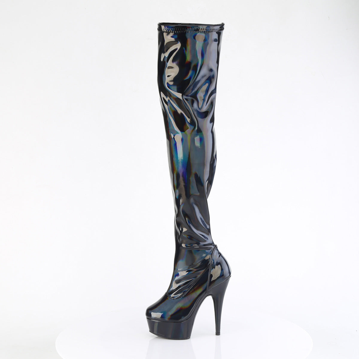 DELIGHT-3000HWR Pleaser Black Hologram Patent Platform Shoes [Thigh High Boots]