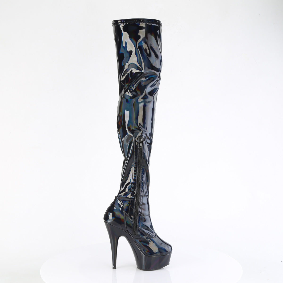 DELIGHT-3000HWR Pleaser Black Hologram Patent Platform Shoes [Thigh High Boots]