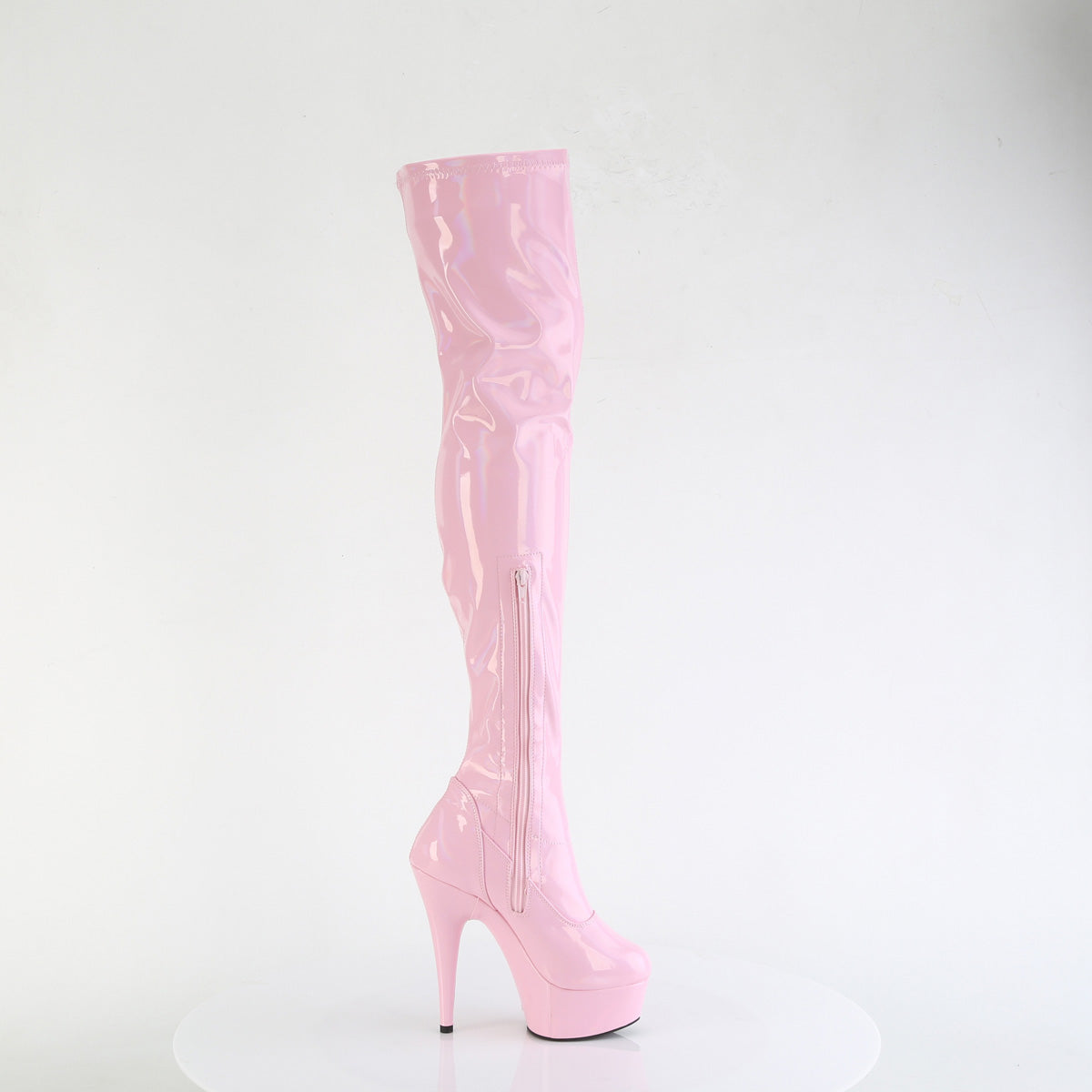 DELIGHT-3000HWR Pleaser B Pink Hologram Patent Platform Shoes [Thigh High Boots]
