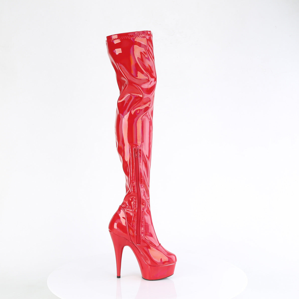 DELIGHT-3000HWR Pleaser Red Hologram Patent Platform Shoes [Thigh High Boots]