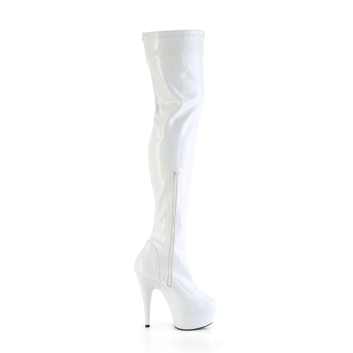 DELIGHT-3000HWR Pleaser White Hologram Patent Platform Shoes [Thigh High Boots]