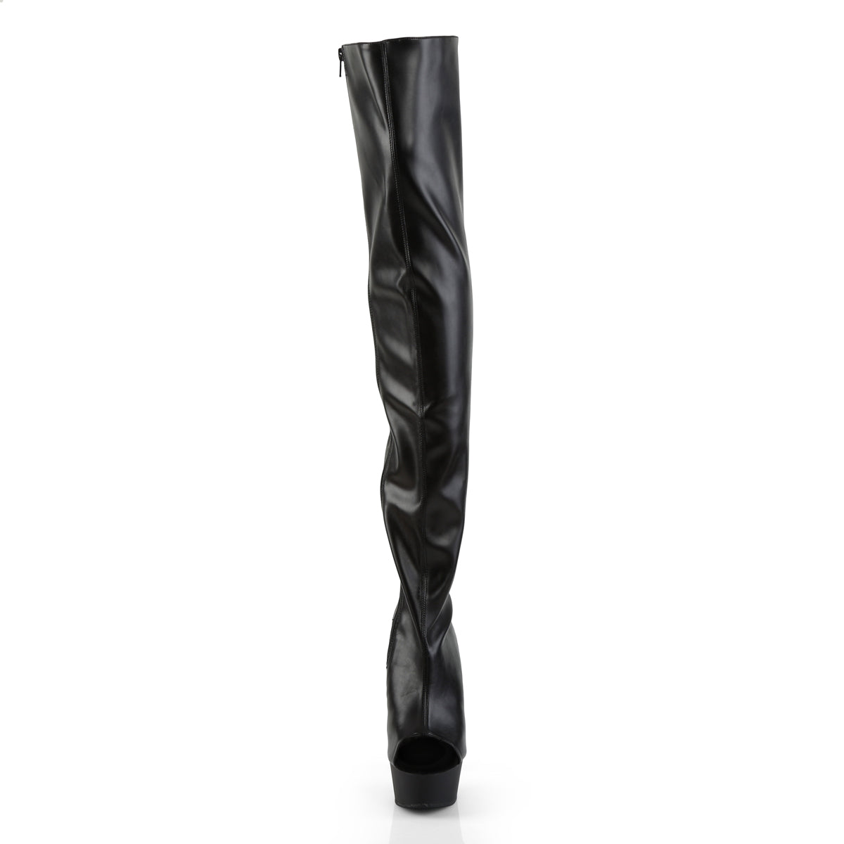DELIGHT-3017 Pleaser Black Stretch Faux Leather/Black Platform Shoes [Thigh High Boots]