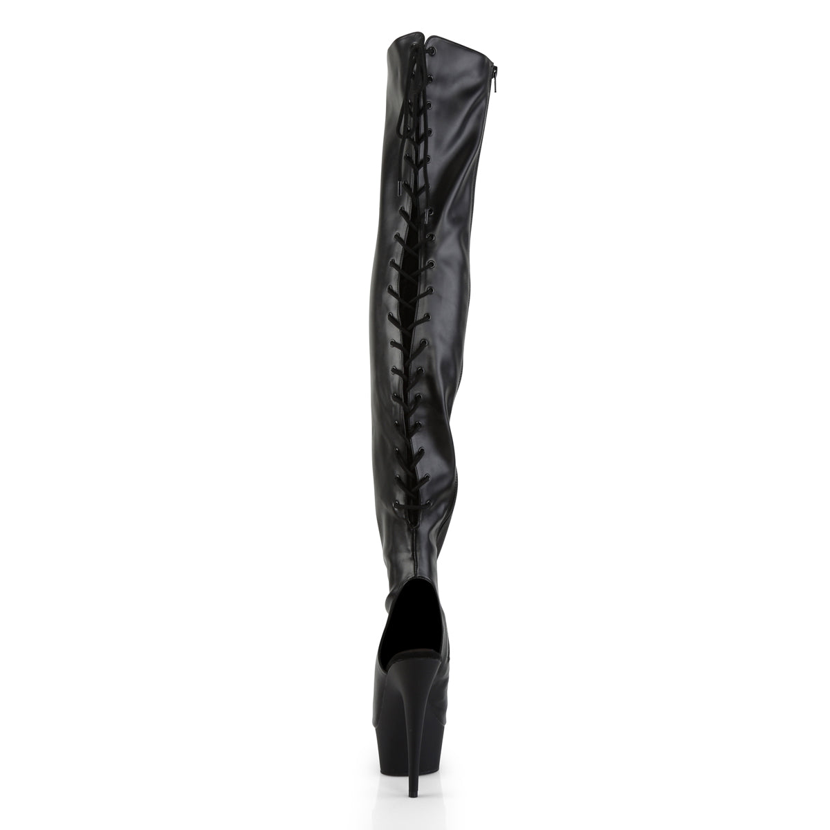 DELIGHT-3017 Pleaser Black Stretch Faux Leather/Black Platform Shoes [Thigh High Boots]