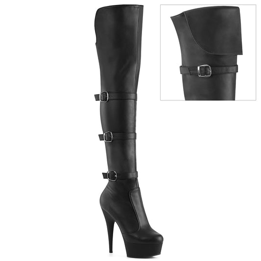 DELIGHT-3018 Pleaser Black Stretch Faux Leather/Black Matte Platform Shoes [Thigh High Boots]