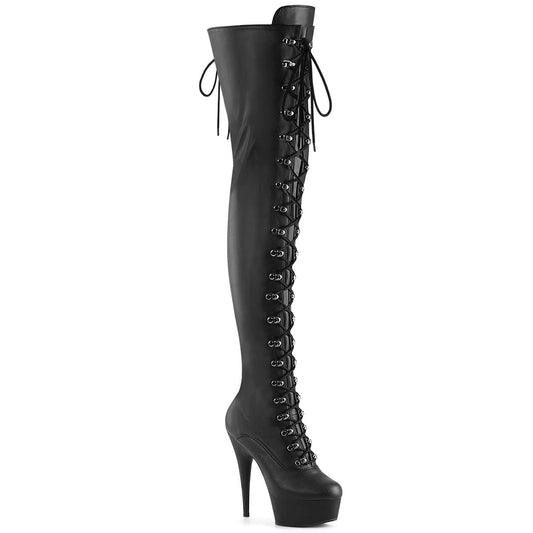DELIGHT-3022 Pleaser Black Faux Leather/Black Matte Platform Shoes [Thigh High Boots]