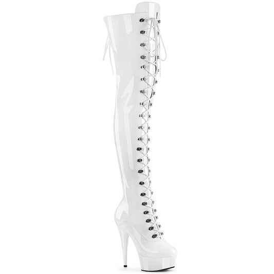 DELIGHT-3022 Pleaser White Stretch Patent/White Platform Shoes [Thigh High Boots]