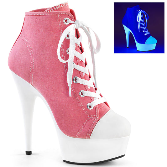 DELIGHT-600SK-02 Strippers Heels Pleaser Platforms (Exotic Dancing) Pink Canvas/Neon White