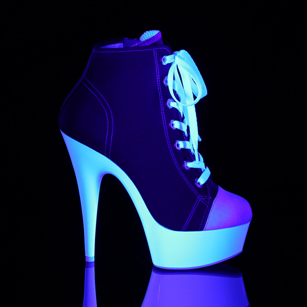 DELIGHT-600SK-02 Pleaser Red Canvas/Neon White Platform Shoes [Exotic Dance Shoes]