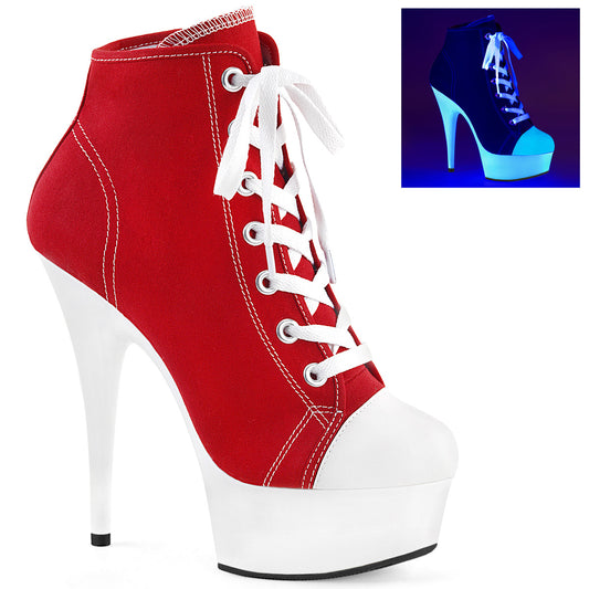 DELIGHT-600SK-02 Strippers Heels Pleaser Platforms (Exotic Dancing) Red Canvas/Neon White