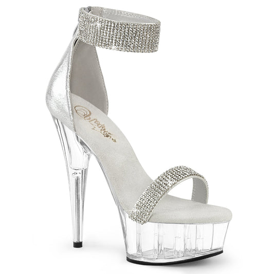 DELIGHT-641 Pleaser Silver Shimmery Fabric/Clear Platform Shoes [Exotic Dance Shoes]
