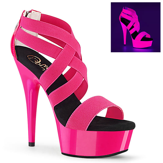 DELIGHT-669UV Strippers Heels Pleaser Platforms (Exotic Dancing) Neon H. Pink Elastic Band-Pat/Neon H. P.