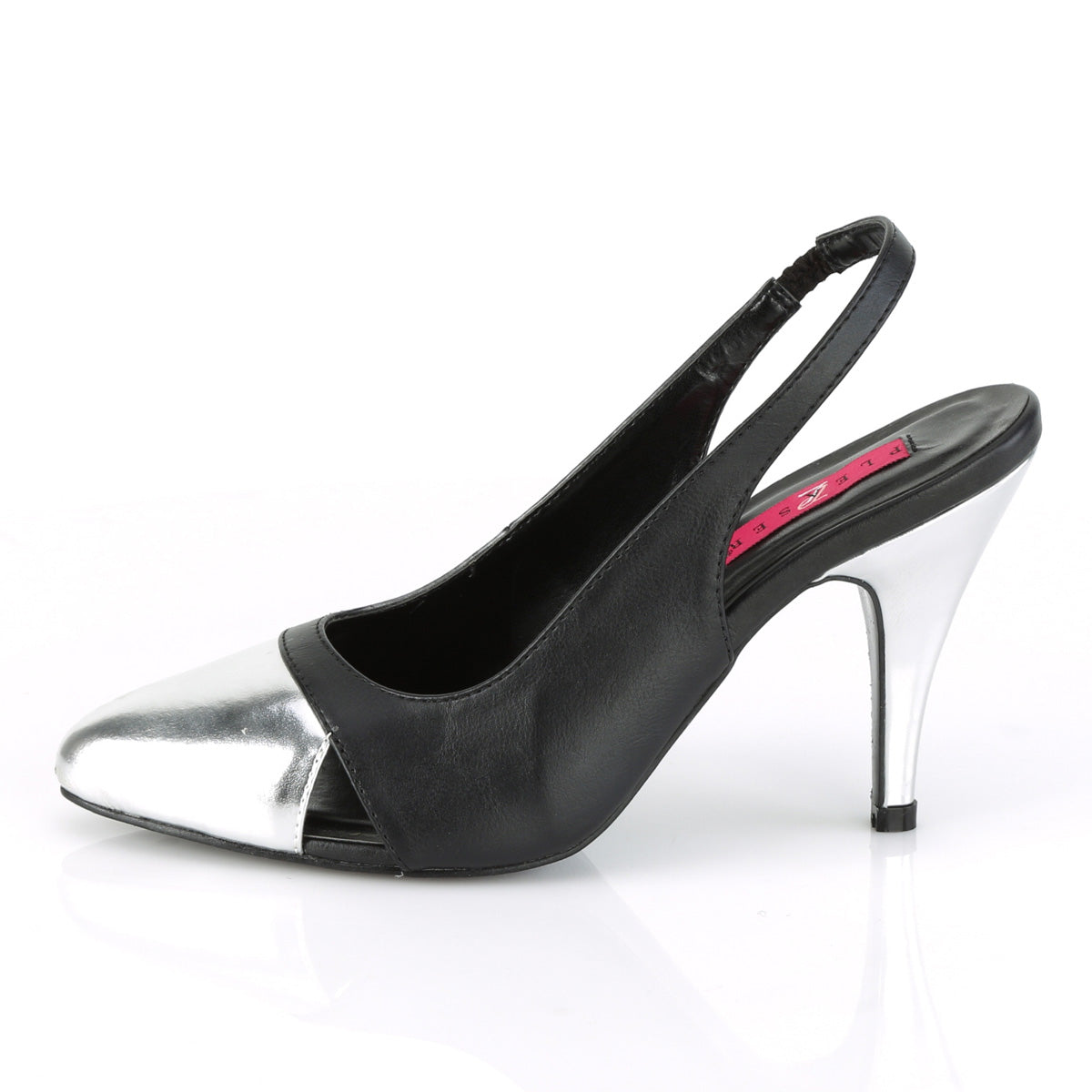 DREAM-405 Large Size Ladies Shoes Pleaser Pink Label Single Soles Black Faux Leather-Slv Metallic Pu