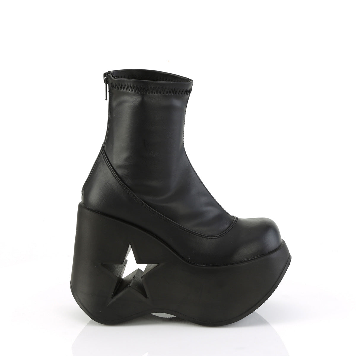 DYNAMITE-100 Demonia Black Stretch Vegan Leather Women's Ankle Boots [Demonia Cult Alternative Footwear]