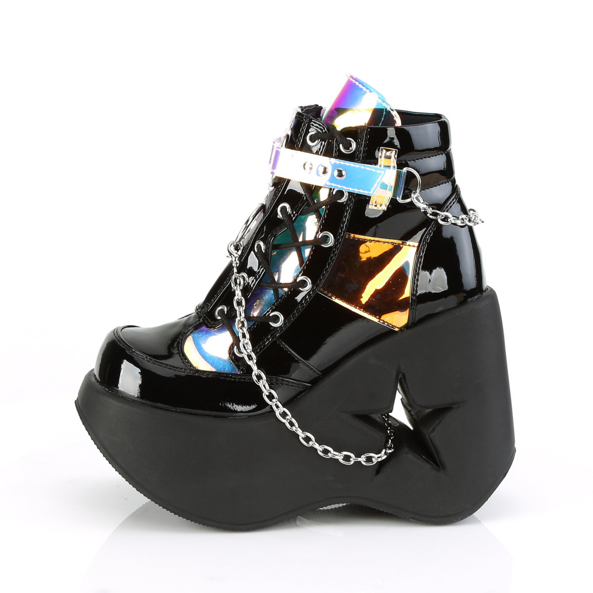 DYNAMITE-101 Demonia Black Patent-Magic Mirror TPU Women's Ankle Boots [Alternative Footwear]