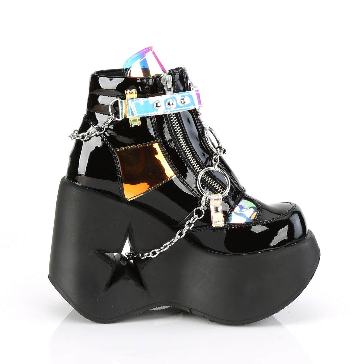 DYNAMITE-101 Demonia Black Patent-Magic Mirror TPU Women's Ankle Boots [Alternative Footwear]
