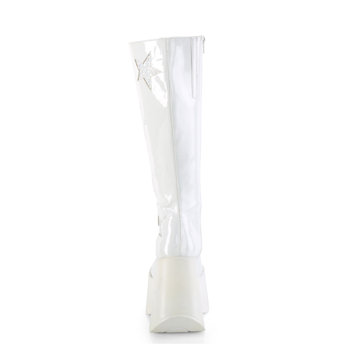 DYNAMITE-218 Demonia White Patent-White Multi Glitter Women's Mid-Calf & Knee High Boots [Demonia Cult Alternative Footwear]