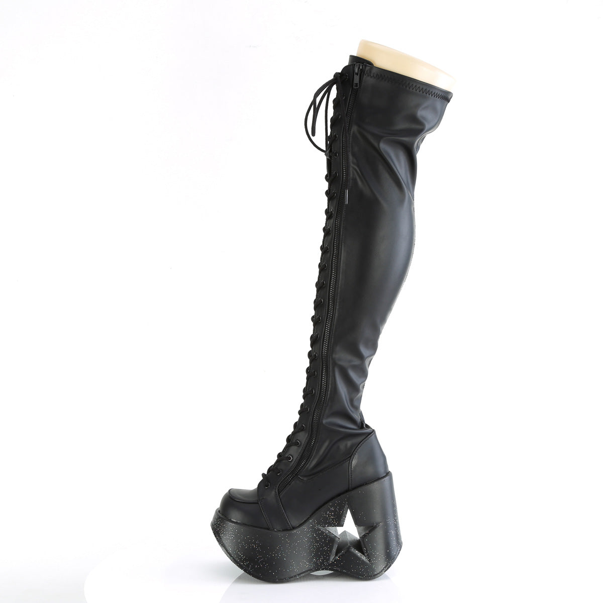 DYNAMITE-300 Demonia Black Stretch Vegan Leather Women's Over-the-Knee Boots [Demonia Cult Alternative Footwear]