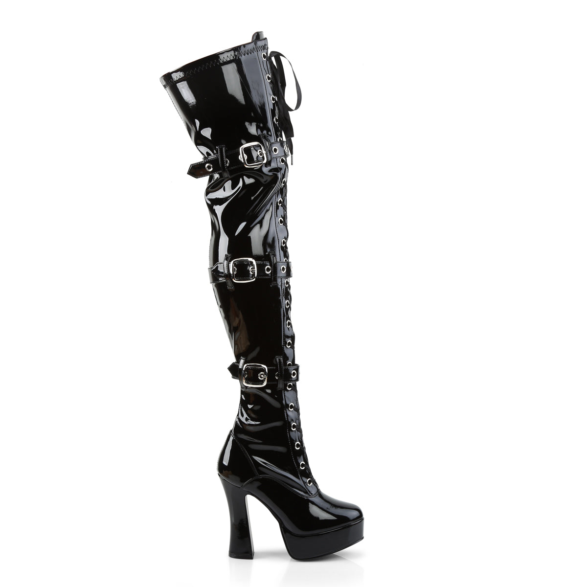 ELECTRA-3028 Pleaser Black Stretch Patent Platform Shoes [Kinky Boots]