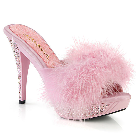 ELEGANT-401F Exotic Dancing Fabulicious Shoes B. Pink Marabou-Faux Leather/B. Pink