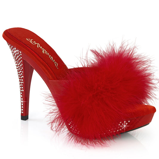 ELEGANT-401F Exotic Dancing Fabulicious Shoes Red Marabou-Faux Leather/Red