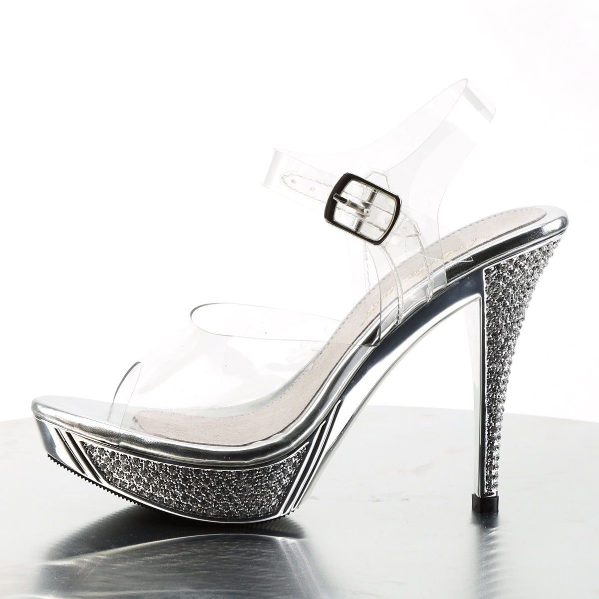 ELEGANT-408 Fabulicious Clear/Silver Chrome Shoes [Posing Heels]