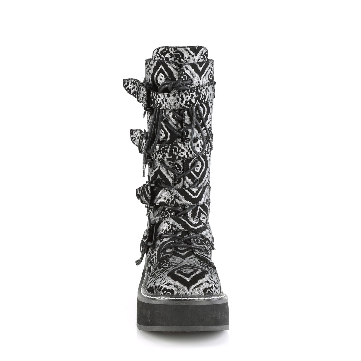 EMILY-322 Demonia Black-Silver Faux Nubuck Leather Women's Mid-Calf & Knee High Boots [Demonia Cult Alternative Footwear]