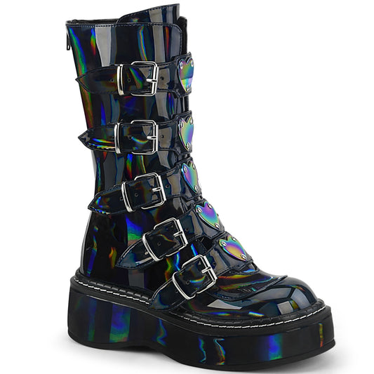 EMILY-330 Alternative Footwear Demonia Women's Mid-Calf & Knee High Boots Blk Hologram