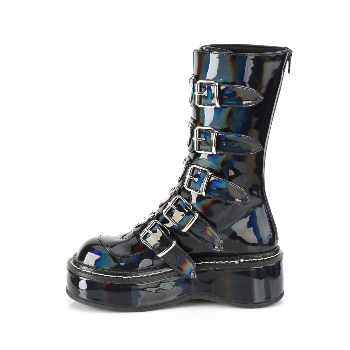 EMILY-330 Demonia Black Hologram Women's Mid-Calf & Knee High Boots [Demonia Cult Alternative Footwear]
