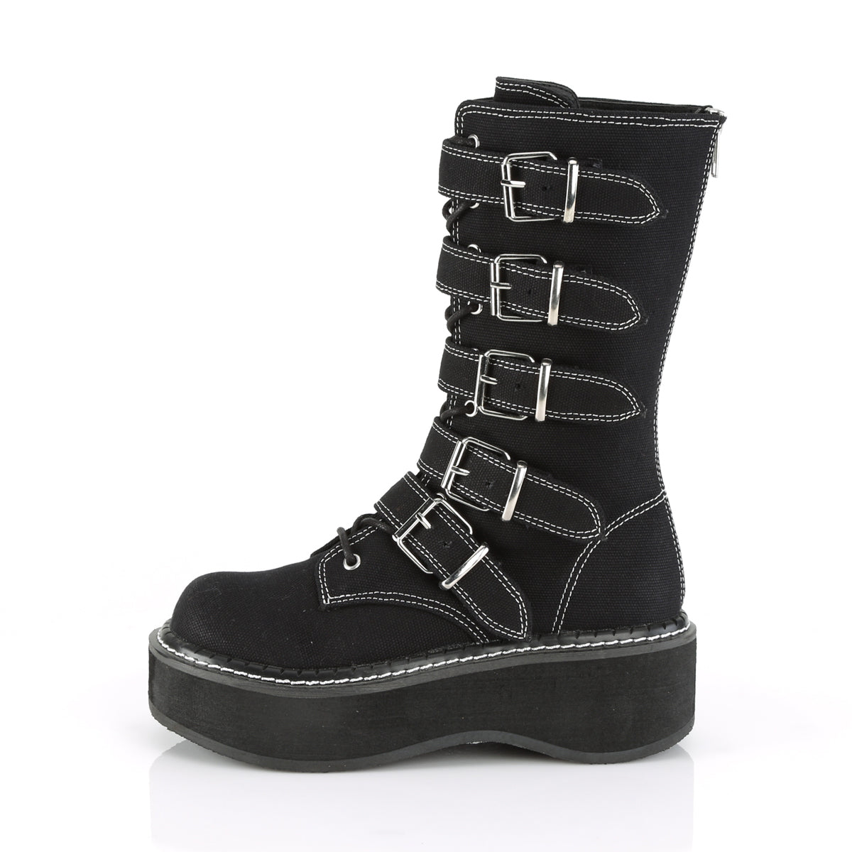 EMILY-341 Demonia Black Canvas Women's Mid-Calf & Knee High Boots [Demonia Cult Alternative Footwear]