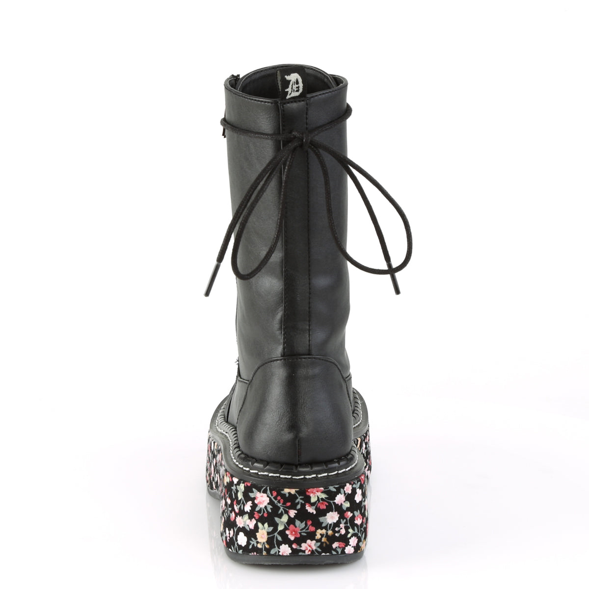 EMILY-350 Demonia Black Vegan Leather-Floral Fabric Women's Mid-Calf & Knee High Boots [Demonia Cult Alternative Footwear]