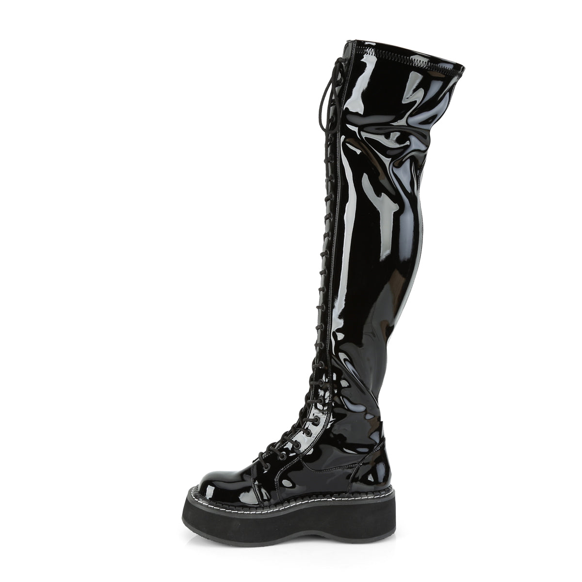 EMILY-375 Demonia Black Patent Women's Over-the-Knee Boots [Demonia Cult Alternative Footwear]
