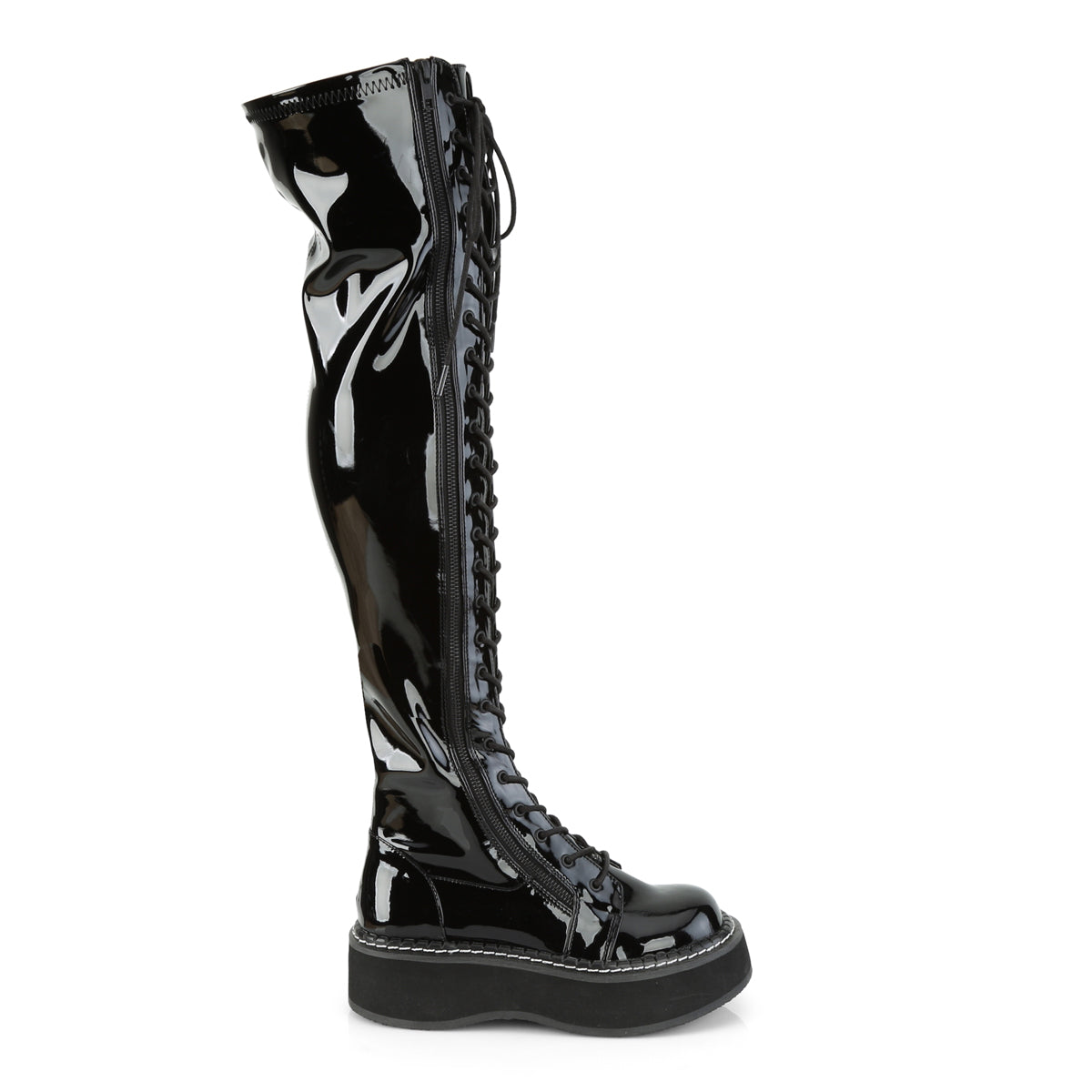 EMILY-375 Demonia Black Patent Women's Over-the-Knee Boots [Demonia Cult Alternative Footwear]
