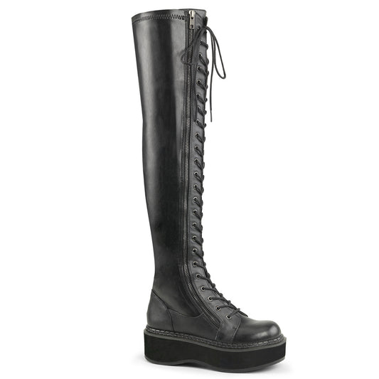 EMILY-375 Alternative Footwear Demonia Women's Over-the-Knee Boots Blk Str Vegan Leather