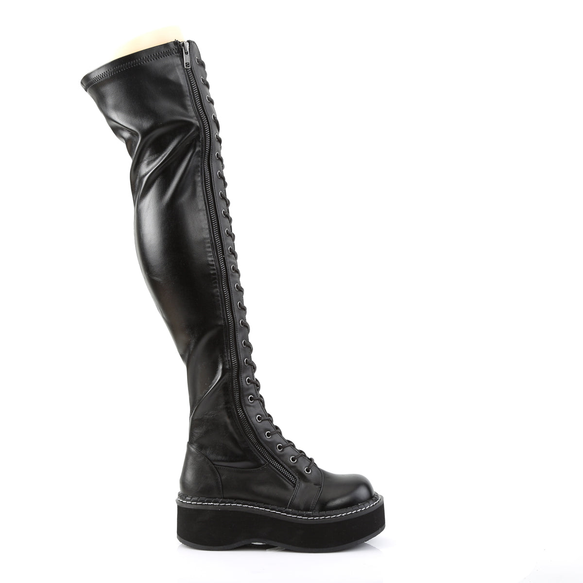 EMILY-375 Demonia Black Stretch Vegan Leather Women's Over-the-Knee Boots [Demonia Cult Alternative Footwear]