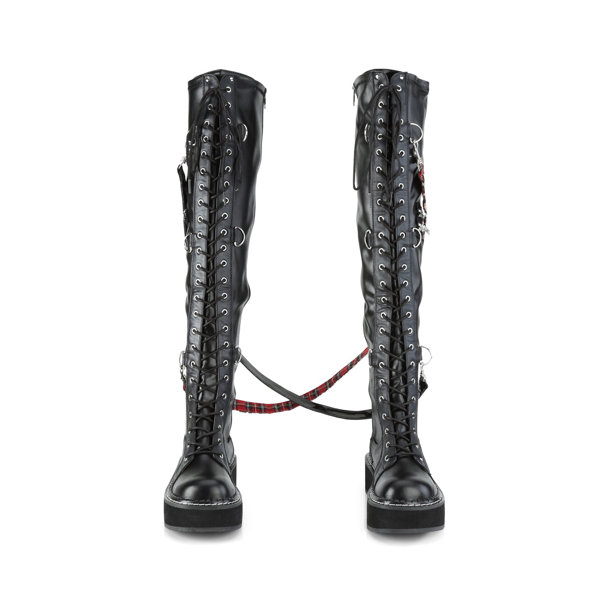 EMILY-377 Demonia Black Stretch Vegan Leather Women's Over-the-Knee Boots [Demonia Cult Alternative Footwear]