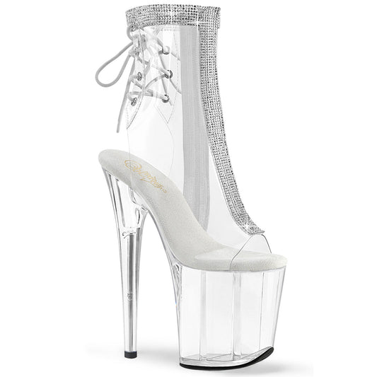 FLAMINGO-1018C-2RS Pleaser Clear-Rhinestones/Clear Platform Shoes [Pole Dancing Ankle Boots]