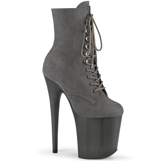 FLAMINGO-1020FST Strippers Heels Pleaser Platforms (Exotic Dancing) Grey Faux Suede/Frosted Grey
